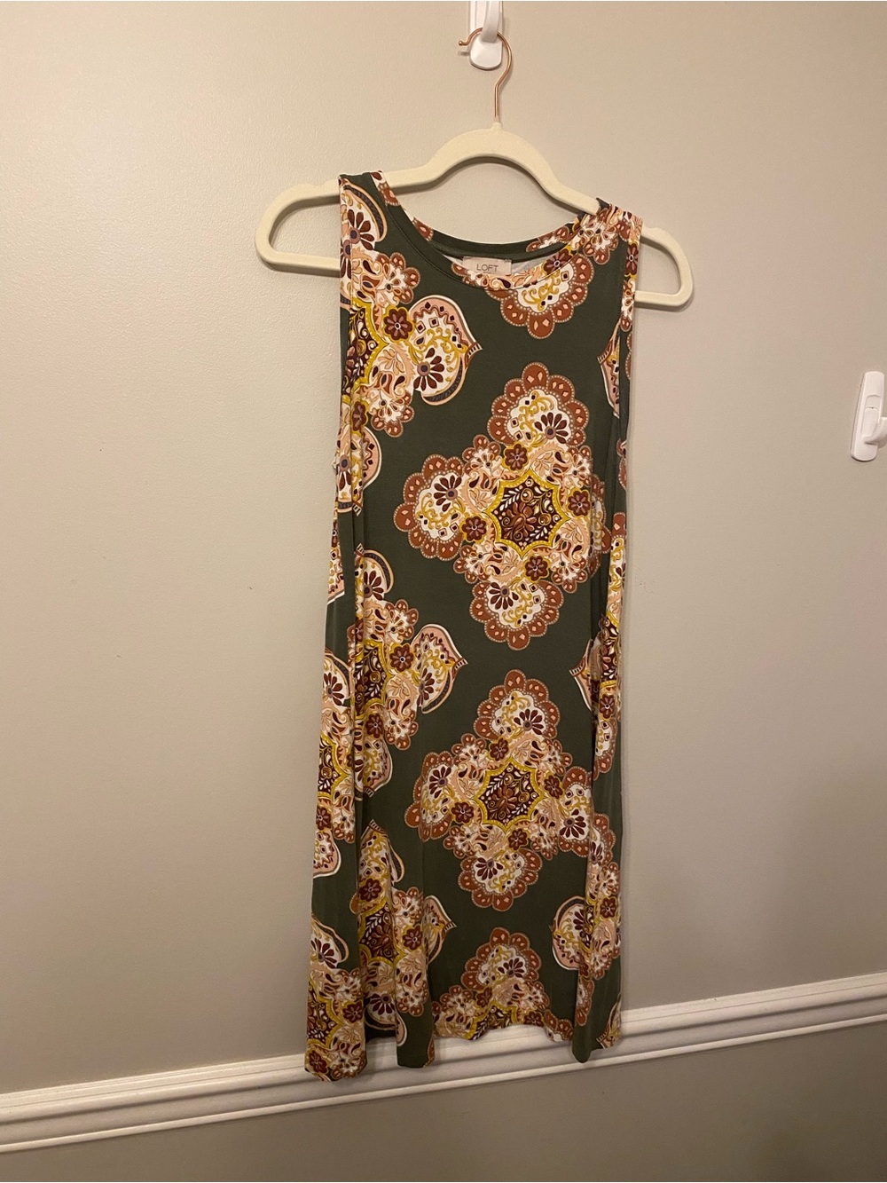 LOFT Olive Floral Print Sleeveless Maxi Dress